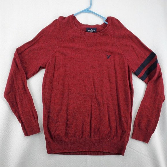 AMERICAN EAGLE Sweater Men's Long Sleeve Crew Neck Tight Knit Pullover Red Large - Picture 2 of 12